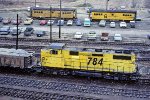 Kennecott Copper hi-cab GP39-2 #784. Mining crew transport cars in background.